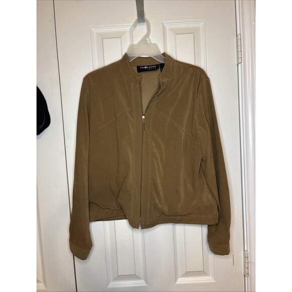 VTG 90s Sag Harbor Petite 10P Brown Faux Suede Zip Jacket Retro Fall Minimalist - Picture 1 of 6
